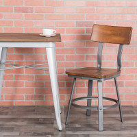 Flash Furniture XU-DG-60582-GG Flint Series Rustic Walnut Restaurant Chair with Wood Seat & Back and Gray Powder Coat Frame 